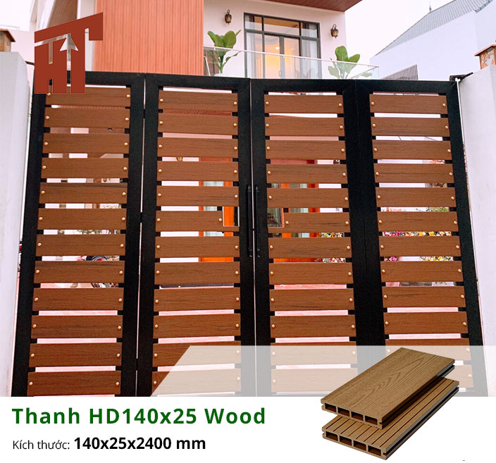 mẫu cổng gỗ nhựa ngoài trời HD140x25 Wood